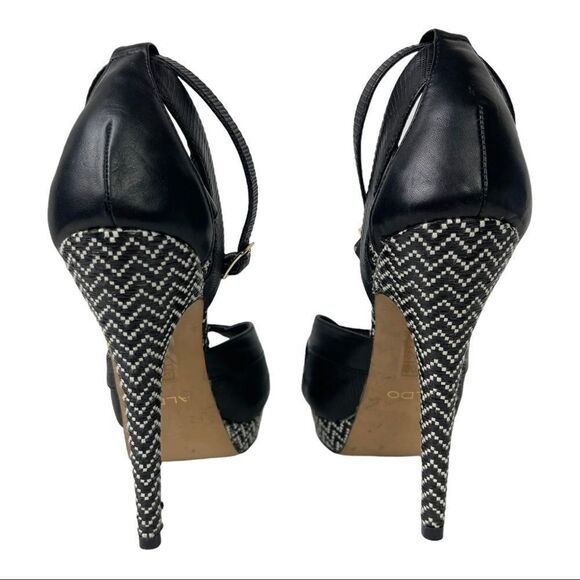 Aldo Black White Chevron Platform Heels Size 8.5 - Picture 4 of 8
